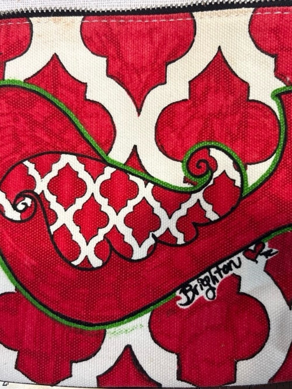 Brighton Canvas Red White Quatrefoil Christmas Partridge Wristlet Bag Small EUC - Picture 2 of 6